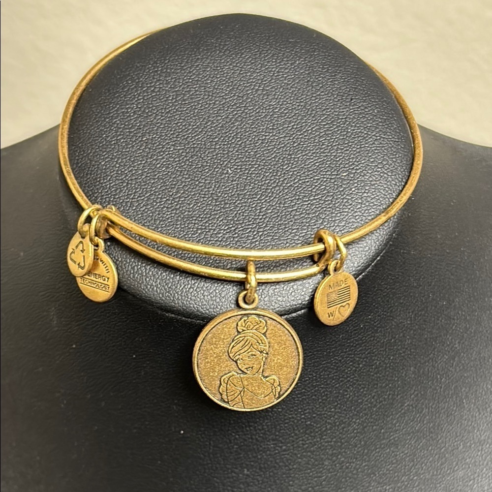 Disney Alex And Ani Bracelet Charm Cinderella Face Gold Tone Adjustable